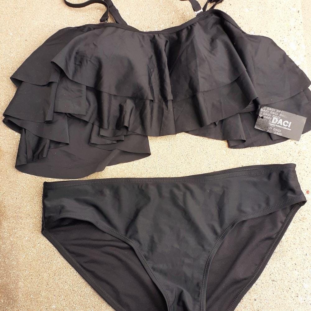 BLACK RUFFLE TOP BIKINI NEW SZ XL - Picture 3 of 6